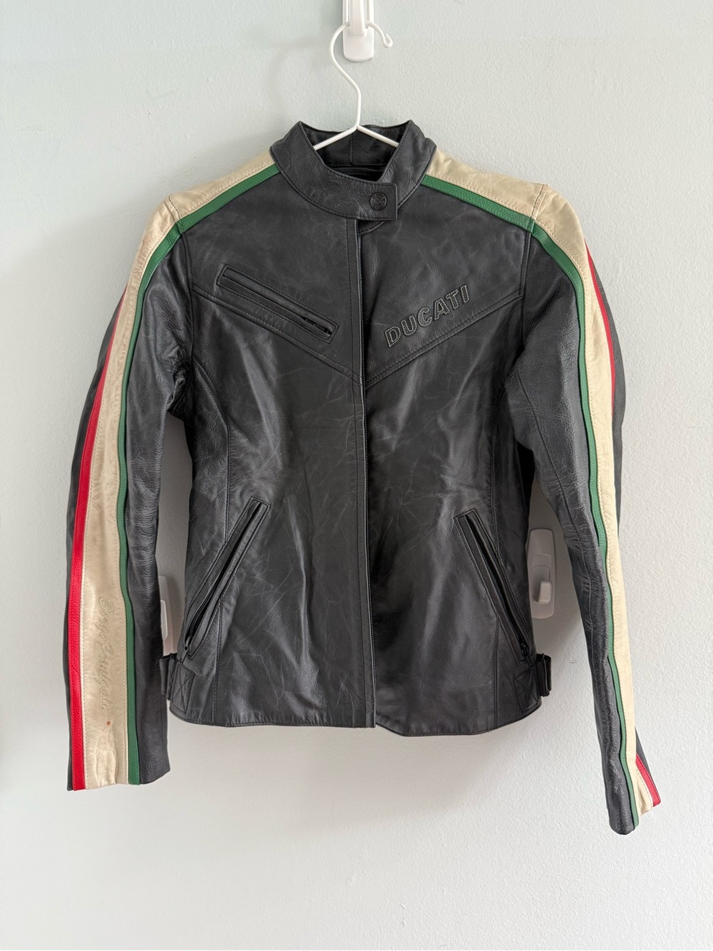 Women's Ducati Leather Racing Jacket with Three Stripes